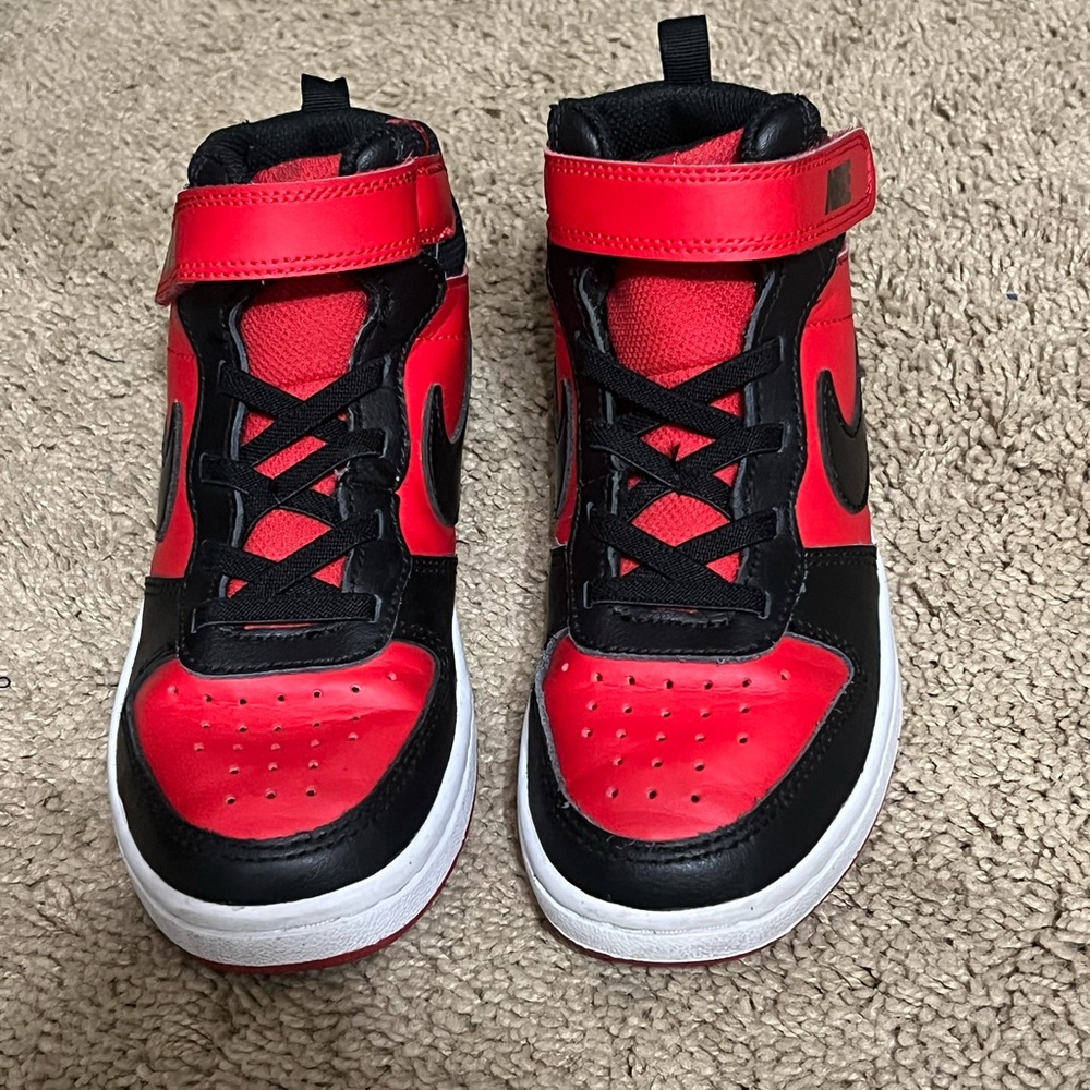 Kids Red and Black High-Top Nikes